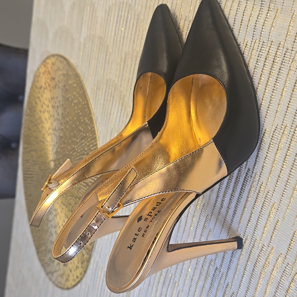 Euc Kate Spade Heels 6.5 Black And Rose Gold - Picture 4 of 6